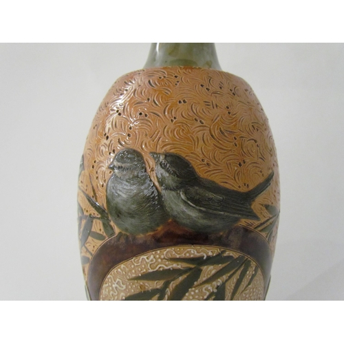 7520 - A Royal Doulton vase decorated with birds, branches and leaves with imperfections to the base, 31cm ... 