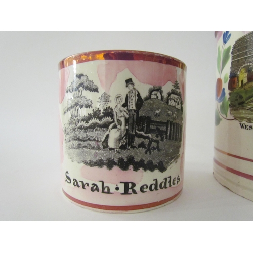 7522 - Two 19th Century Sunderland lustre mugs including 'West view of Iron Bridge near Sunderland', 12cm t... 