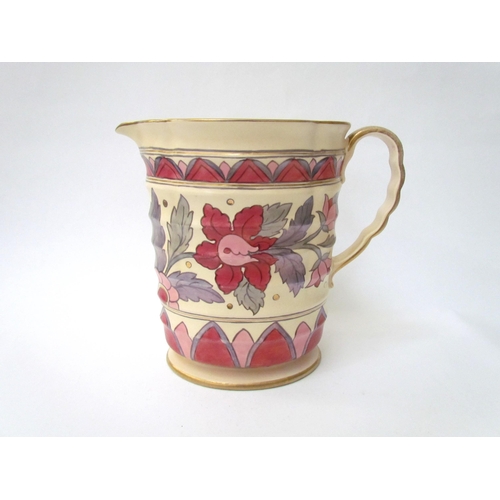 7525 - Two unmarked/stamped Charlotte Rhead jugs both for Crown Ducal, one with Persian Rose pattern the ot... 