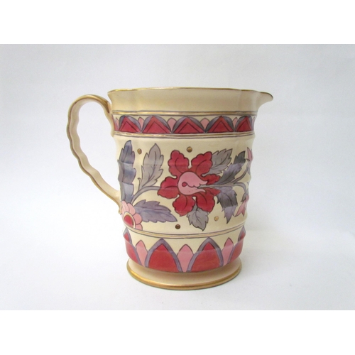 7525 - Two unmarked/stamped Charlotte Rhead jugs both for Crown Ducal, one with Persian Rose pattern the ot... 