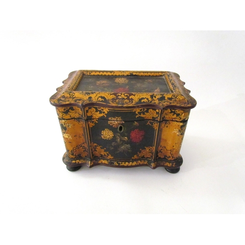 7526 - A late 19th / early 20th Century papier mache double tea caddy, hand painted with flowers, gilt embe... 