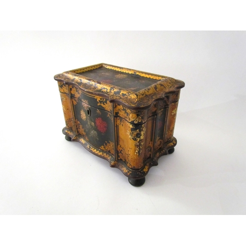 7526 - A late 19th / early 20th Century papier mache double tea caddy, hand painted with flowers, gilt embe... 