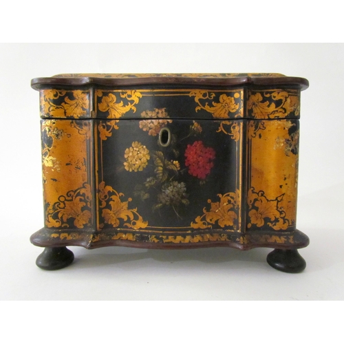 7526 - A late 19th / early 20th Century papier mache double tea caddy, hand painted with flowers, gilt embe... 