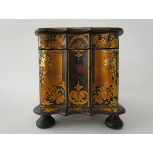 7526 - A late 19th / early 20th Century papier mache double tea caddy, hand painted with flowers, gilt embe... 