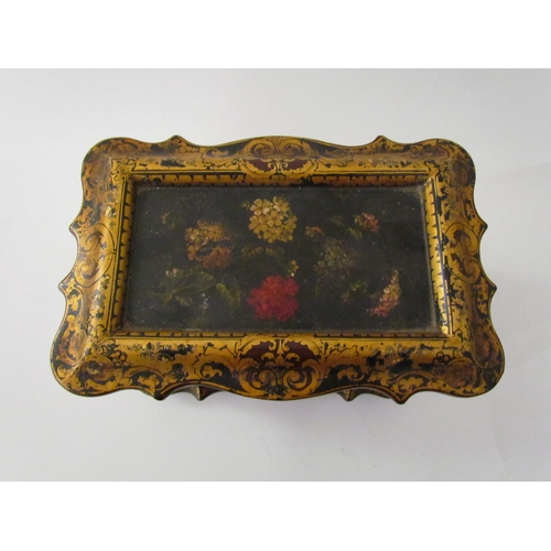 7526 - A late 19th / early 20th Century papier mache double tea caddy, hand painted with flowers, gilt embe... 