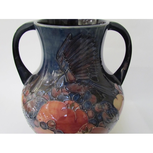 7541 - A Moorcroft Finch and Berries on blue large twin handled vase, 34cm tall  (R)  £350 NEXT SPECIAL