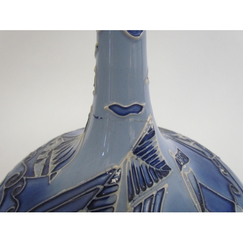 7547 - A Moorcroft Florian Yacht pattern vase, squashed base to slender flared neck, signed J.Moorcroft 941... 