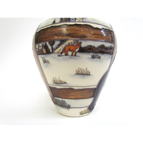 7550 - A Moorcroft ‘Who Goes There?’ pattern vase designed by Anji Davenport, 18cm tall   (R)