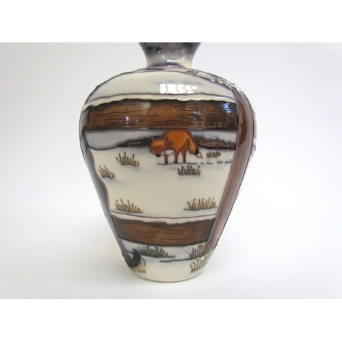 7550 - A Moorcroft ‘Who Goes There?’ pattern vase designed by Anji Davenport, 18cm tall   (R)