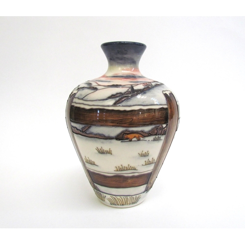 7550 - A Moorcroft ‘Who Goes There?’ pattern vase designed by Anji Davenport, 18cm tall   (R)