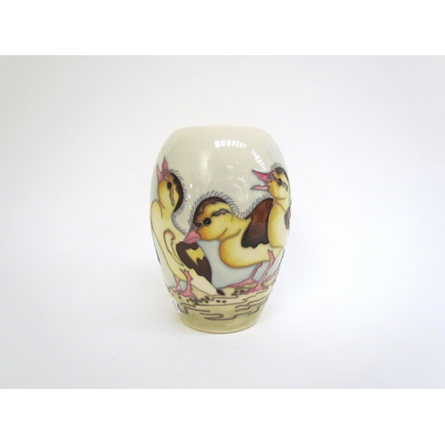 7565 - A Moorcroft Spring Ducklings pattern vase, designed by Kerry Goodwin, 13cm tall  (R)  £60