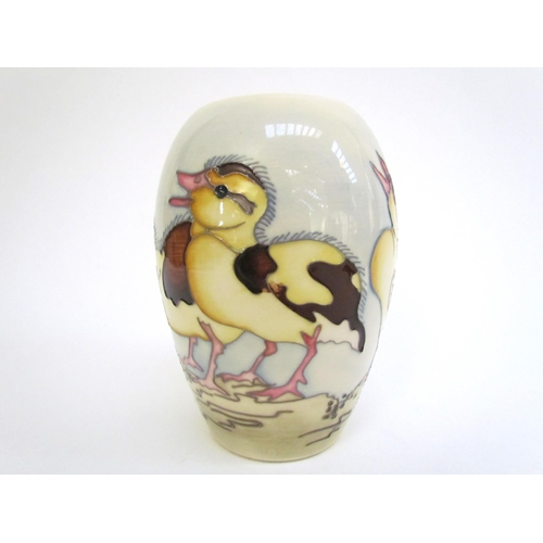 7565 - A Moorcroft Spring Ducklings pattern vase, designed by Kerry Goodwin, 13cm tall  (R)  £60