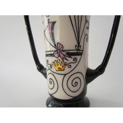 7570 - A Moorcroft Royal Joy Princess Charlotte design twin handled vase designed by Nicola Slaney, 15.5cm ... 