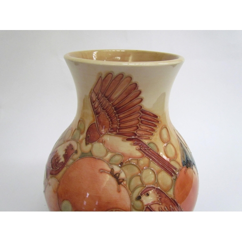 7578 - A Moorcroft Finches and Berries on ochre vase, 23.5cm tall