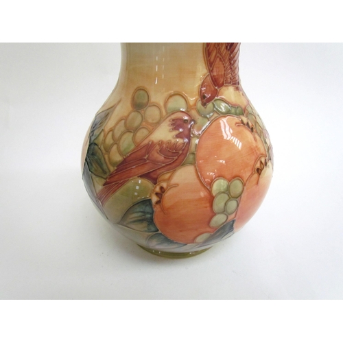 7578 - A Moorcroft Finches and Berries on ochre vase, 23.5cm tall