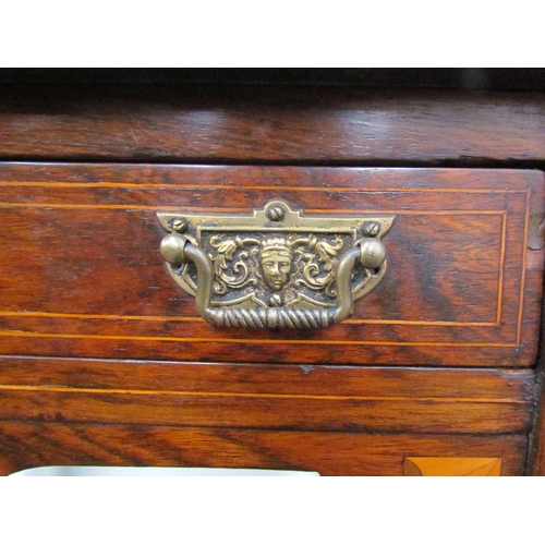 7587 - A late Victorian inlaid rosewood drop flap side table on castors, 22cm x 57cm x 42cm