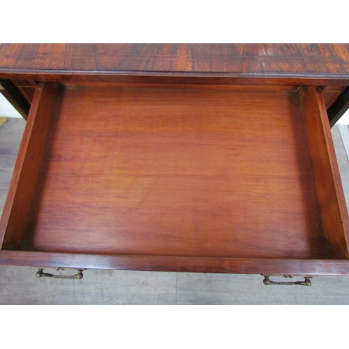 7587 - A late Victorian inlaid rosewood drop flap side table on castors, 22cm x 57cm x 42cm