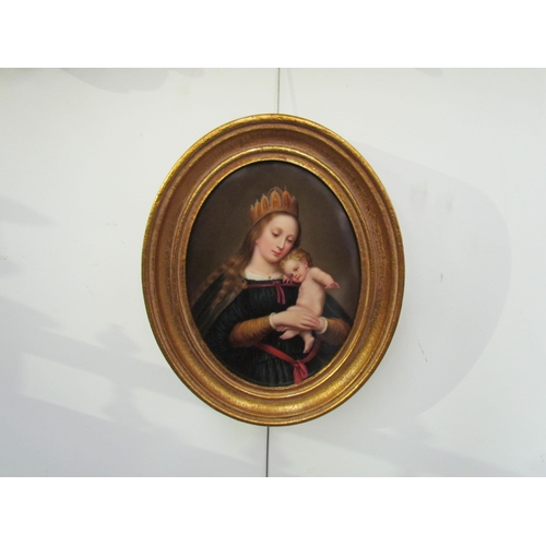 7590 - A gilt framed Berlin Porcelain oval plaque painted with a portrait of the Madonna and Child. Purchas... 