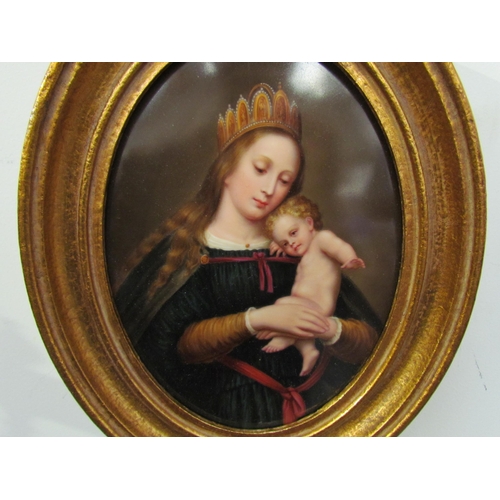 7590 - A gilt framed Berlin Porcelain oval plaque painted with a portrait of the Madonna and Child. Purchas... 