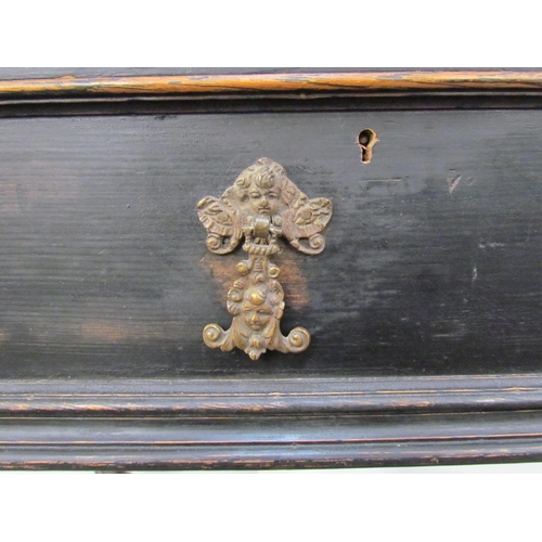 7594 - An 18th Century European cabinet on stand, the spindle rail cornice over an eight drawer and single ... 