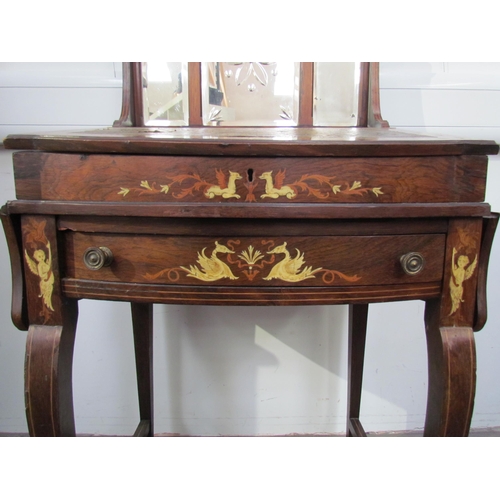 7599 - A 19th Century rosewood veneer desk inlaid with scrolled marquetry including ivory, cut glass mirror... 