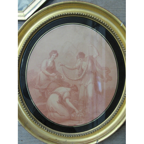 7001 - WITHDRAWN: Three 19th Century gilt framed etchings, females with floral garland, lady spinning and M... 