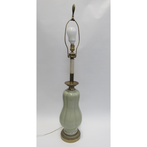 7002 - A pair of tall ceramic gourd form lamps with ormolu bases, 108cm total height     (R) £100