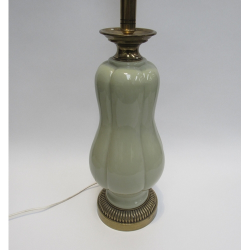 7002 - A pair of tall ceramic gourd form lamps with ormolu bases, 108cm total height     (R) £100