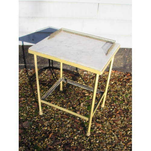 7004 - A pair of late 19th / early 20th Century galleried marble top conservatory tables with painted metal... 