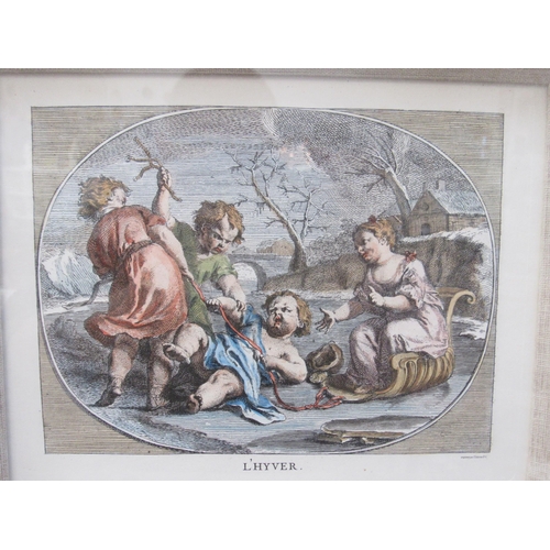 7005 - A series of four framed and glazed French coloured etchings 