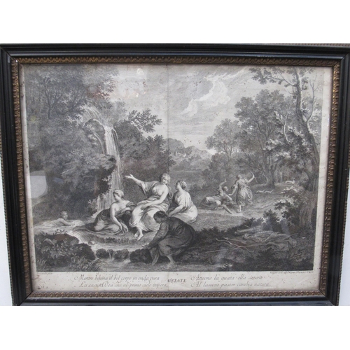 7008 - After Zuccarelli engraved by I. Wagner two 18th Century landscapes depicting females relaxing by wat... 