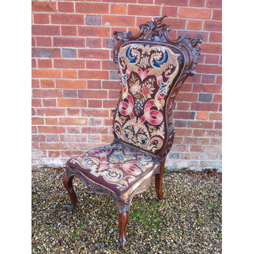 7043 - WITHDRAWN: Marked from T.TEETAN, a French walnut high back chair with tapestry upholstery in worn co... 