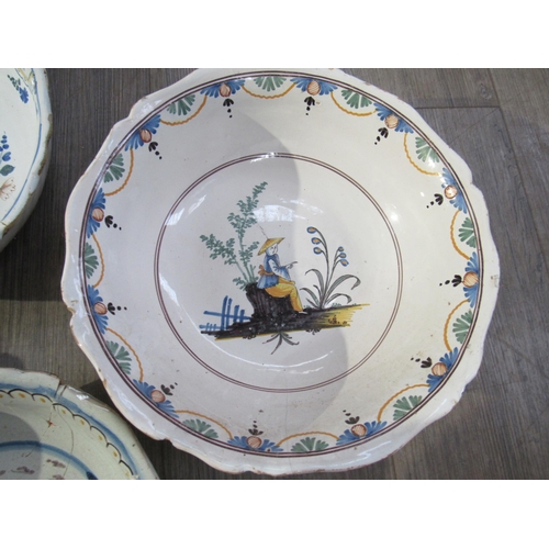 7051 - Five late 18th/early 19th Century French Faience bowls decorated with Bird, Pear, House, Oriental Fi... 