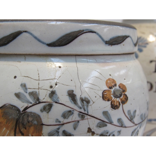 7052 - A 19th Century French Faience wall cistern/fountain decorated with dolphin and flowers.  Two lidded ... 