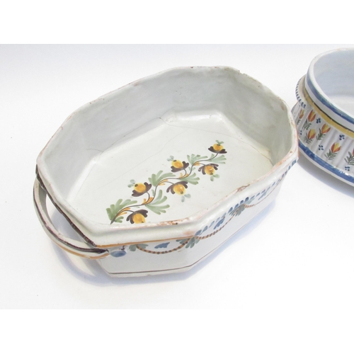 7054 - Two Circa 1800 French Faience Basins with hand painted Swag and Floral detail.  The octagonal exampl... 