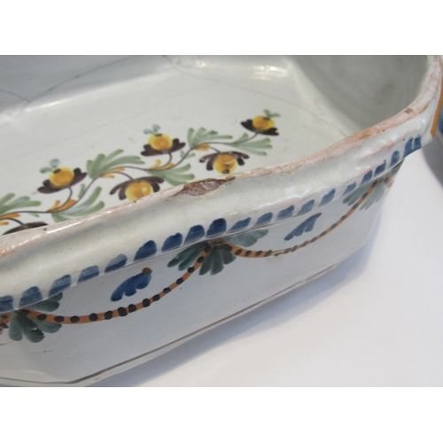 7054 - Two Circa 1800 French Faience Basins with hand painted Swag and Floral detail.  The octagonal exampl... 