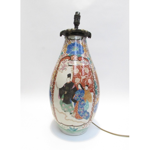 7061 - A 19th Century large hand decorated Canton vase converted to a lamp base with figural cartouches, 60... 