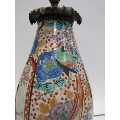 7061 - A 19th Century large hand decorated Canton vase converted to a lamp base with figural cartouches, 60... 