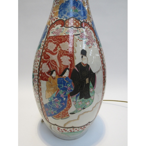 7061 - A 19th Century large hand decorated Canton vase converted to a lamp base with figural cartouches, 60... 