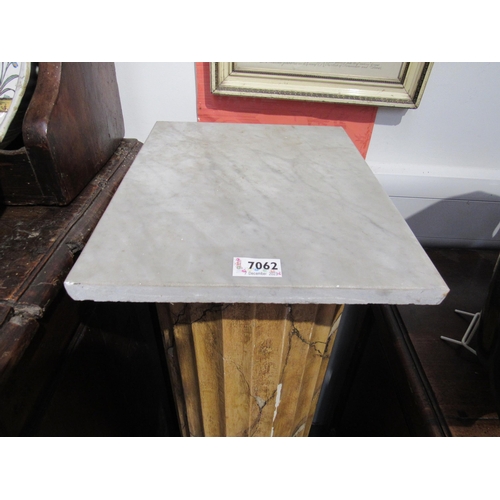 7062 - A painted marbleized effect fluted column pedestal on square  base.  105.5cm tall, 33cm square base