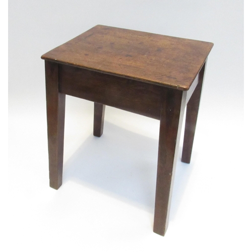 7063 - A 19th Century oak square topped stool with square  tapering legs. 39cm x 31.5cm x 26cm