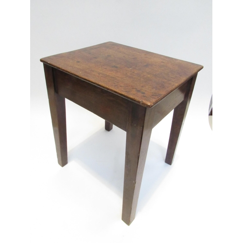 7063 - A 19th Century oak square topped stool with square  tapering legs. 39cm x 31.5cm x 26cm