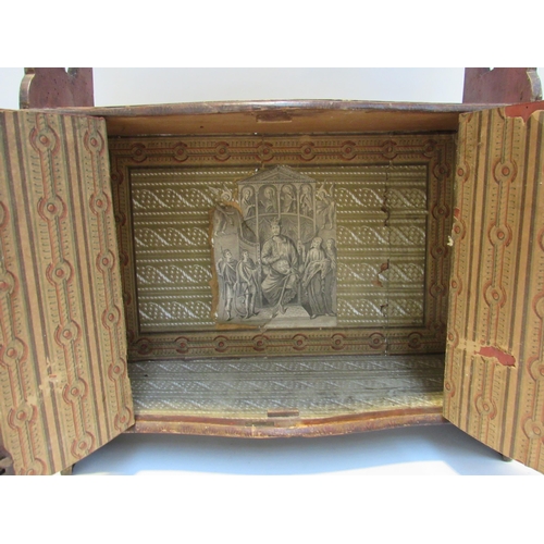 7067 - A Georgian painted wall hanging shelf with cupboard, chinoiserie decoration, 75cm x 46cm x 17cm