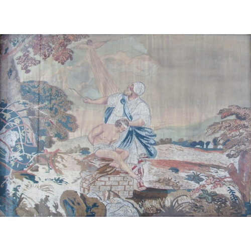 7073 - A 19th Century silk stumpwork depicting Arras Cain killing Abel, 47.5cm x 65cm            (E) £60-10... 