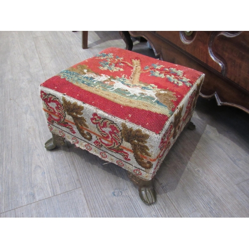 7079 - WITHDRAWN: A  19th Century Continental tapestry covered stool with cast bronze leaf and acorn feet, ... 