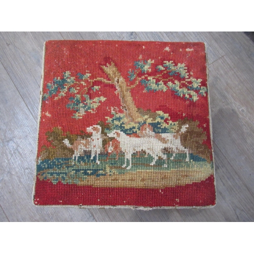 7079 - WITHDRAWN: A  19th Century Continental tapestry covered stool with cast bronze leaf and acorn feet, ... 