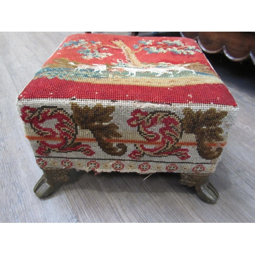 7079 - WITHDRAWN: A  19th Century Continental tapestry covered stool with cast bronze leaf and acorn feet, ... 