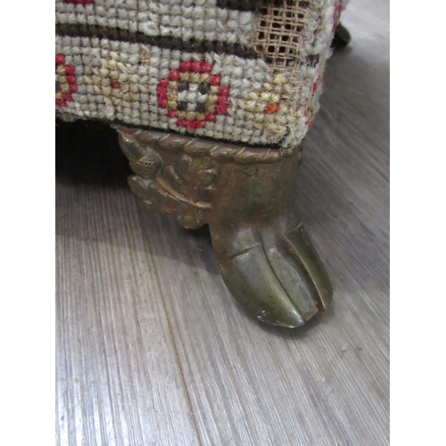 7079 - WITHDRAWN: A  19th Century Continental tapestry covered stool with cast bronze leaf and acorn feet, ... 