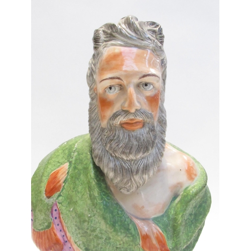 7085 - A late 19th Century ceramic hollow bust of Poseidon with hairline crack to torso, 36.5cm tall and si... 