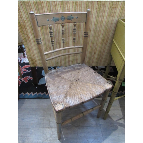 7092 - A Regency painted washstand with bamboo effect legs and cross stretcher, distressed and similar chai... 